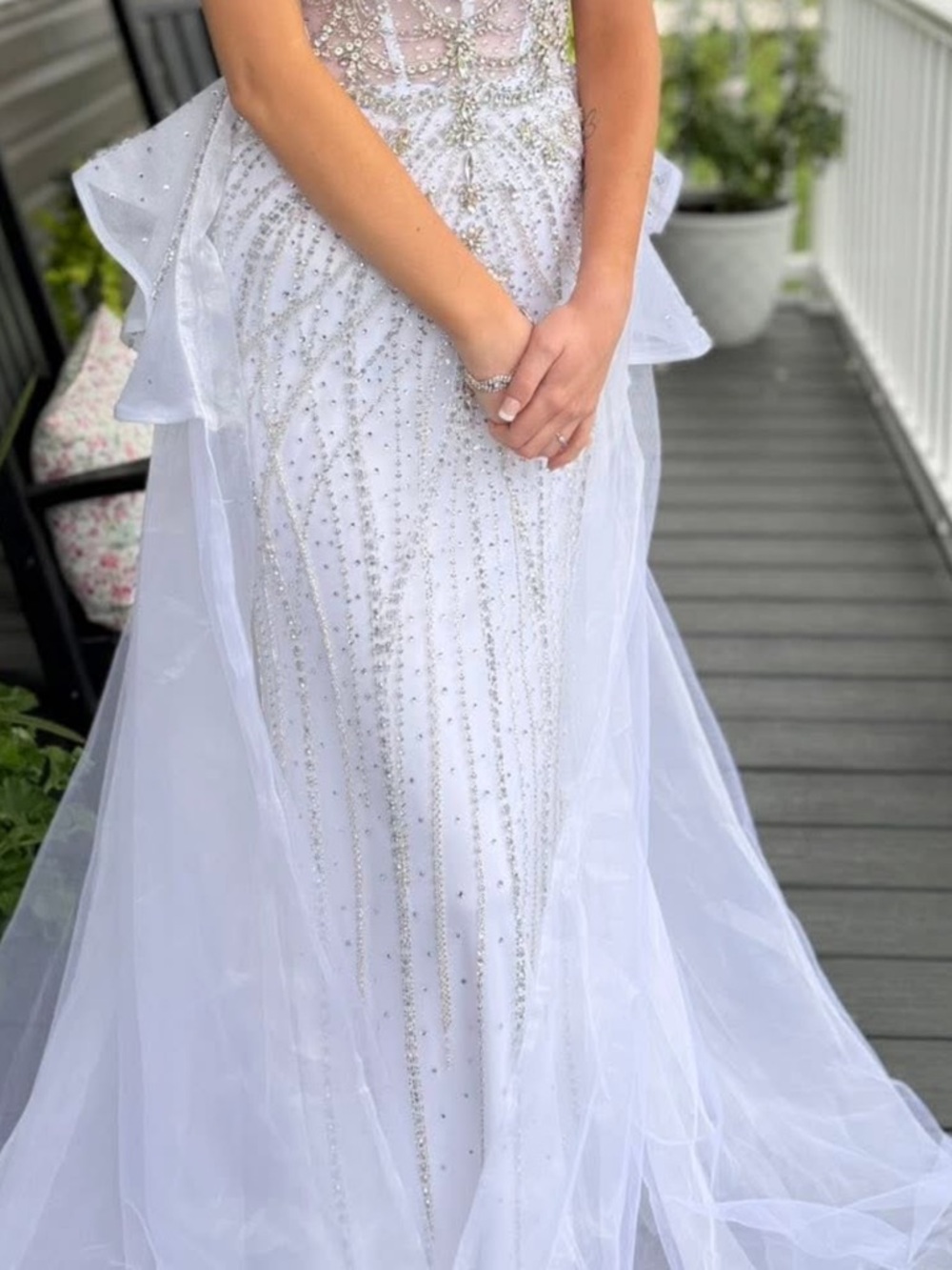 Beaded White Crystal-Embellished Prom Dress - Picture 3 of 6